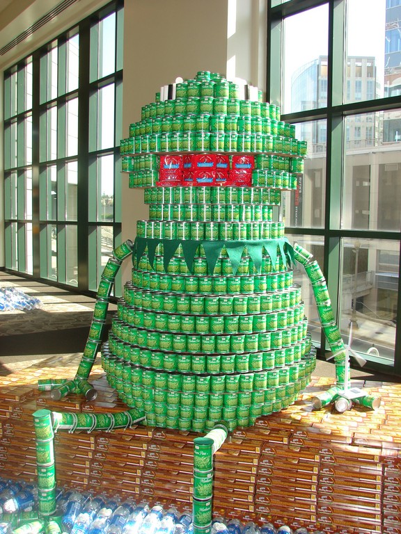 Canstruction competitors made this Kermit the Frog