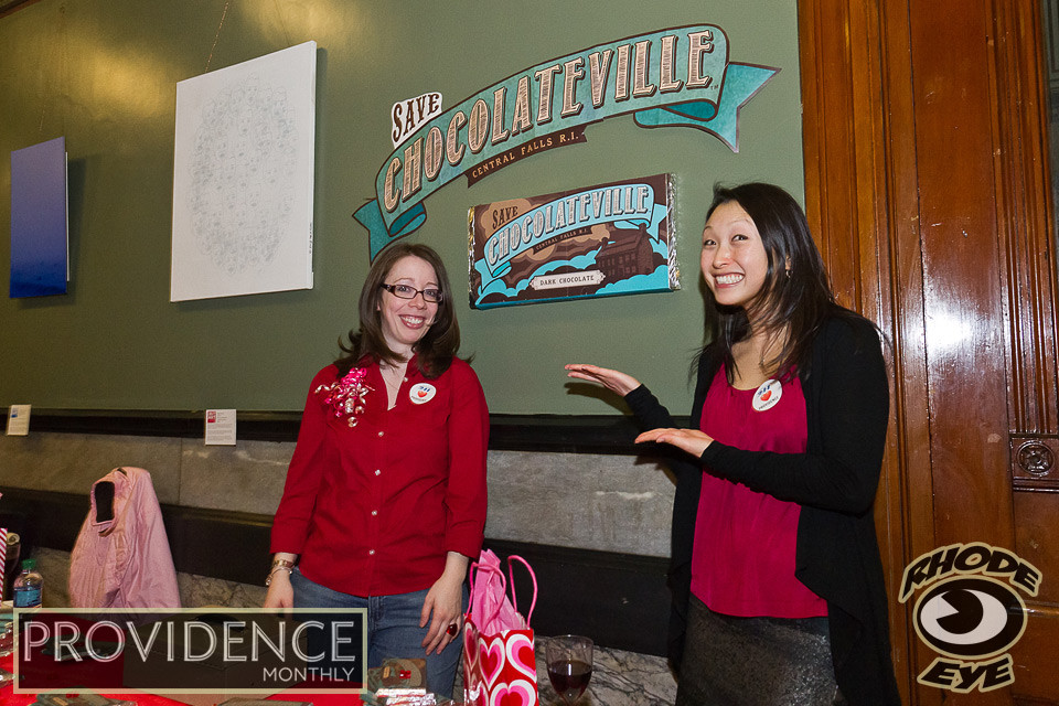 Leadership RI's Jillian Stone and Katie Varney sell the Save Chocolateville chocolate bars to benefit Central Falls