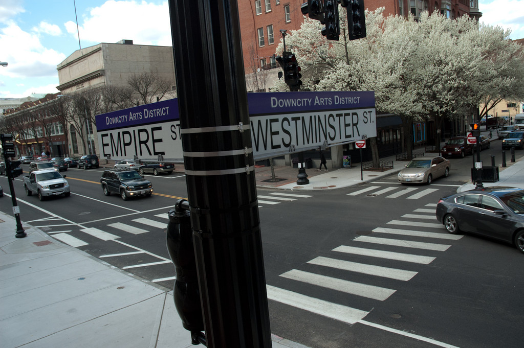 Westminster Street is the main artery of activity Downtown, and the heart of the unofficial "Downcity" district.