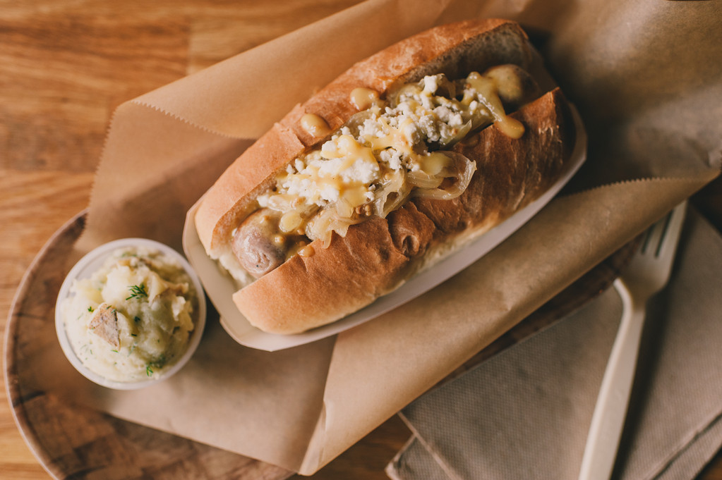 Thuringer Bratwurst with beer onions, sea salty feta and house mustard