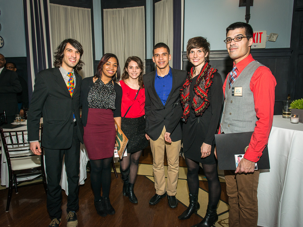 RI Urban Debate League's Ryan Dwyer, Genesis Sanchez, Karri DePetrillo, Rafael Torres and Executive Director Ashley Belanger with 10 to Watch Kevin Broccoli. The party raised over $3000 for the RIUDL.