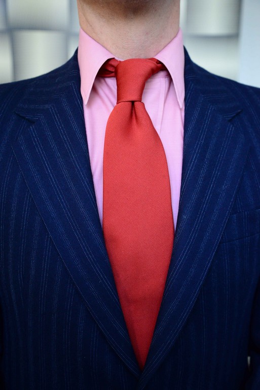 Pierre Cardin Salmon Pink Dress Shirt: Thrifting | Yves Saint Laurent Couture Tie: Thrifting