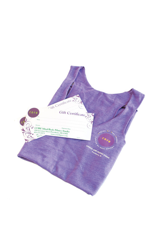 Gift: Organic cotton purple tank paired with gift certificates in any denominationWhere to find it: Center of Real Energy Fitness & Pilates Mind/Body StudiosPrice: $28 and up