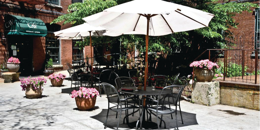 CAV
Enjoy al fresco drinks, apps, contemporary lunch and dinner (daily) and weekend brunch in the romantic courtyard and Blue Bar. 14 Imperial Pl., Jewelry District. 401-751-9164.
Insider Tip: Daily deals include half-price apps at the bar from 3-6pm, and a three-course prix-fix menu for $29.95. 
New American, Br, L, D, $$$, full bar
Find on Rhody Bites