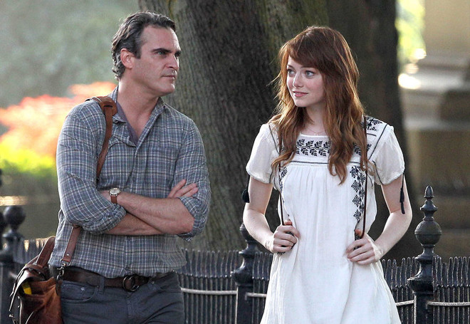 Emma Stone & Joaquin Phoenix during the filming of Woody Allen's new "Untitled" project, all set and filmed in Rhode Island