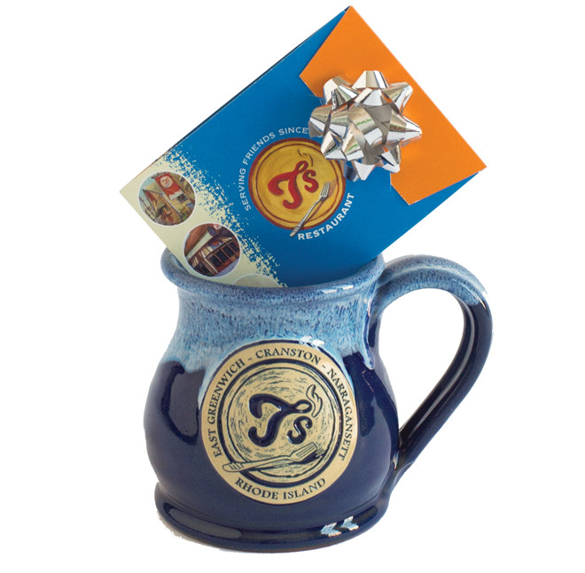 Mug and More
T’s signature handmade stone mug with gift certificate; $14.95 for mug, gift certificates available in any denomination at T’s Restaurant

Celebrate the day with a friend, a hot cup of steaming coffee and a plate of inspired comforts. Locations in East Greenwich and Narragansett.
T’s Restaurant
1059 Park Avenue, Cranston
946-5900