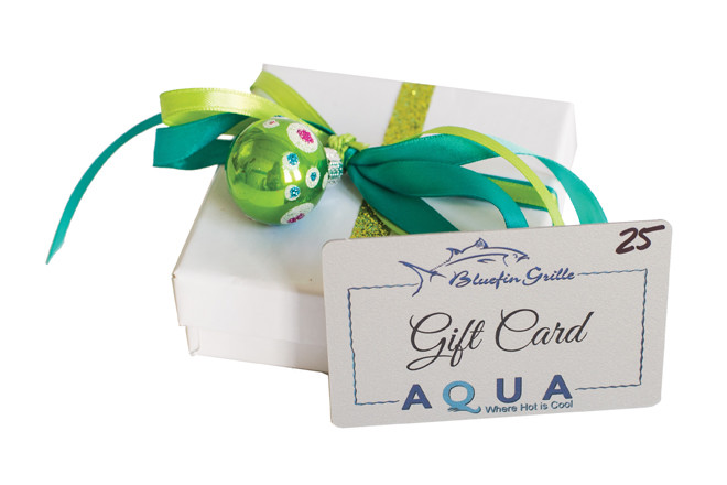 Gift Certificate
Gift certificate good for Bluefin Grille or AQUA; available in several denominations and good for both restaurants at the Providence Marriott Downtown

The Bluefin Grille cuisine is globally inspired with an emphasis on responsibly caught seafood and local ingredients. Gift cards – good for Bluefin Grille and AQUA – make great gifts!

Bluefin Grille/Aqua
1 Orms Street, Providence 
272-5852