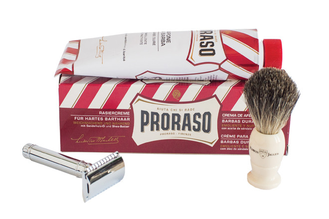 Shaving Accessories
Proraso shaving cream ($10), Edwin Jagger razor ($37) and shaving brush ($36); all available at Chez Moustache

A gentlemen’s barber shop offering precision haircuts, hot shaves and fine men’s grooming products. Gift certificates are available for services or products.

Chez Moustache
91 Hope Street, Providence 
400-5500