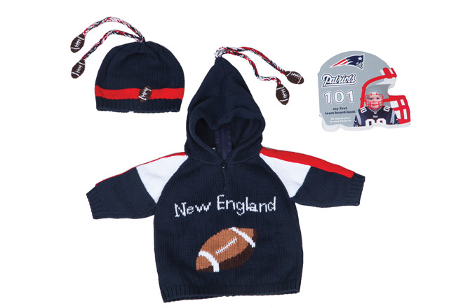 Mini Patriots’ Gear
Patriots’ hoodie sweater, hat with tassels and toddler board book; sold separately starting at $12 at Teddy Bearskins

Teddy Bearskins carries infant thru size 16 Boys and Girls, clothes, shoes, toys and accessories. They are located in Wickford, Barrington and Mystic, CT.

Teddy Bearskins 
17 Brown Street, Wickford 
295-0282