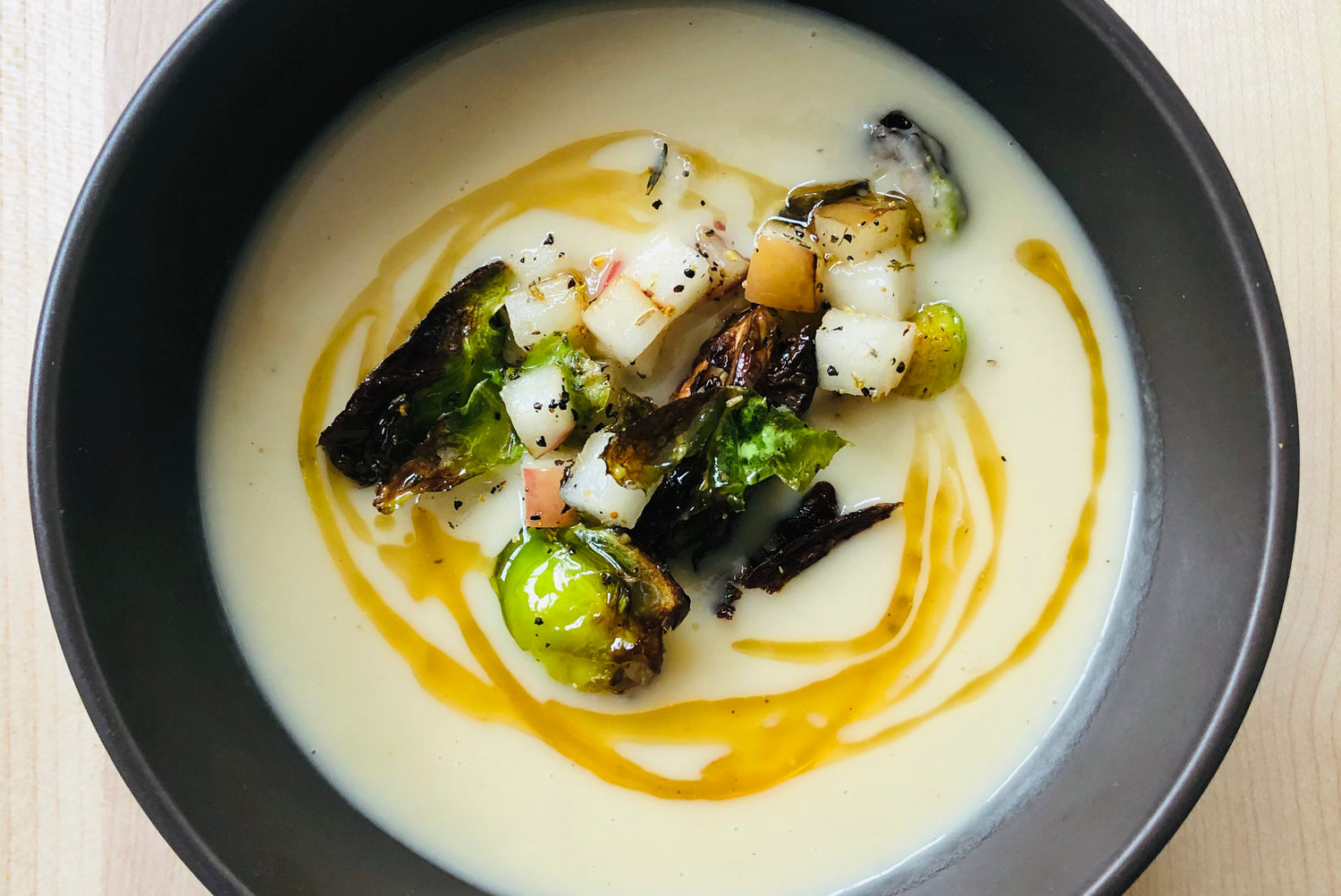 Sunchoke bisque with Brussels sprouts