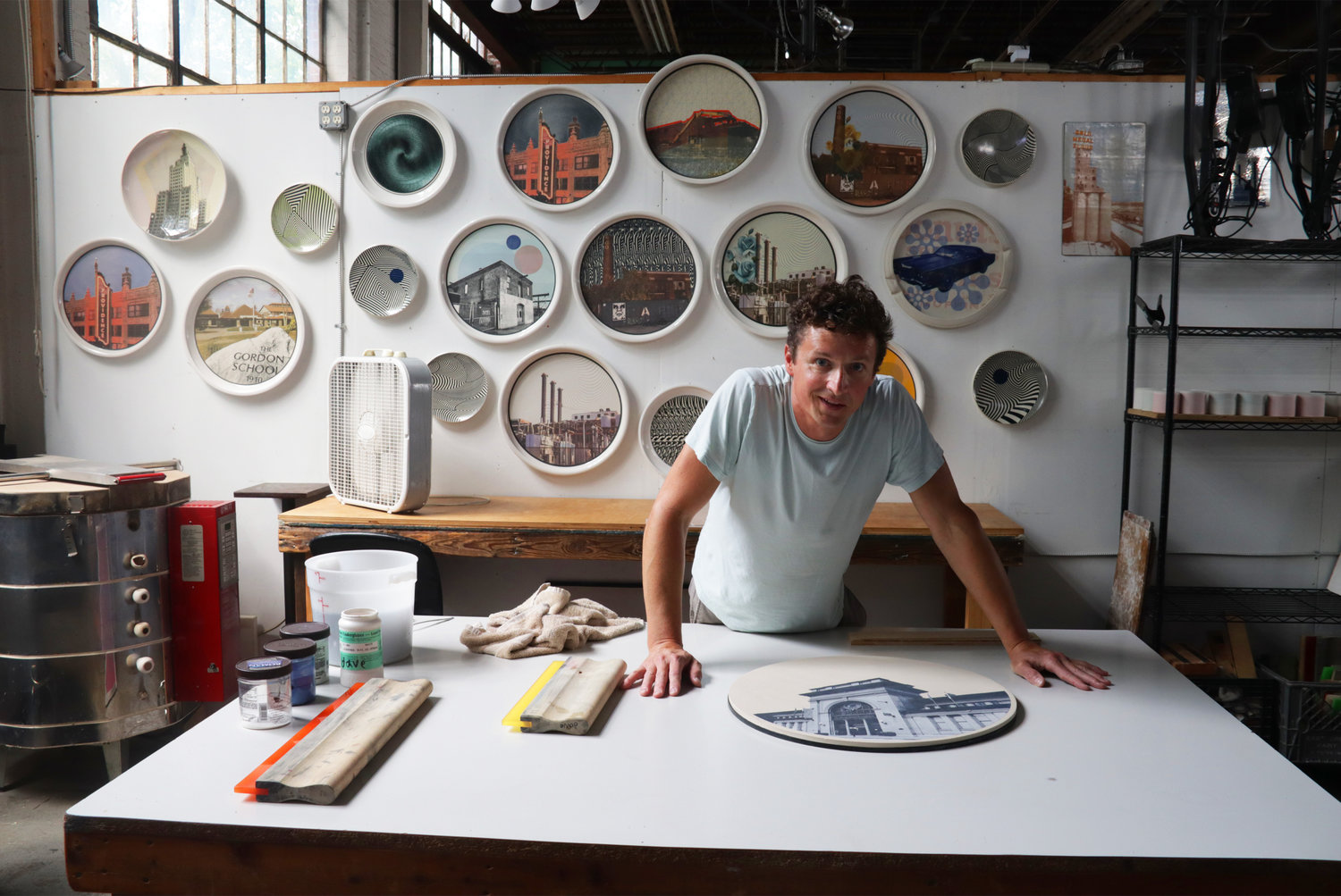 Artist David Allyn combines screen printing and ceramic art in his Nicholson File space