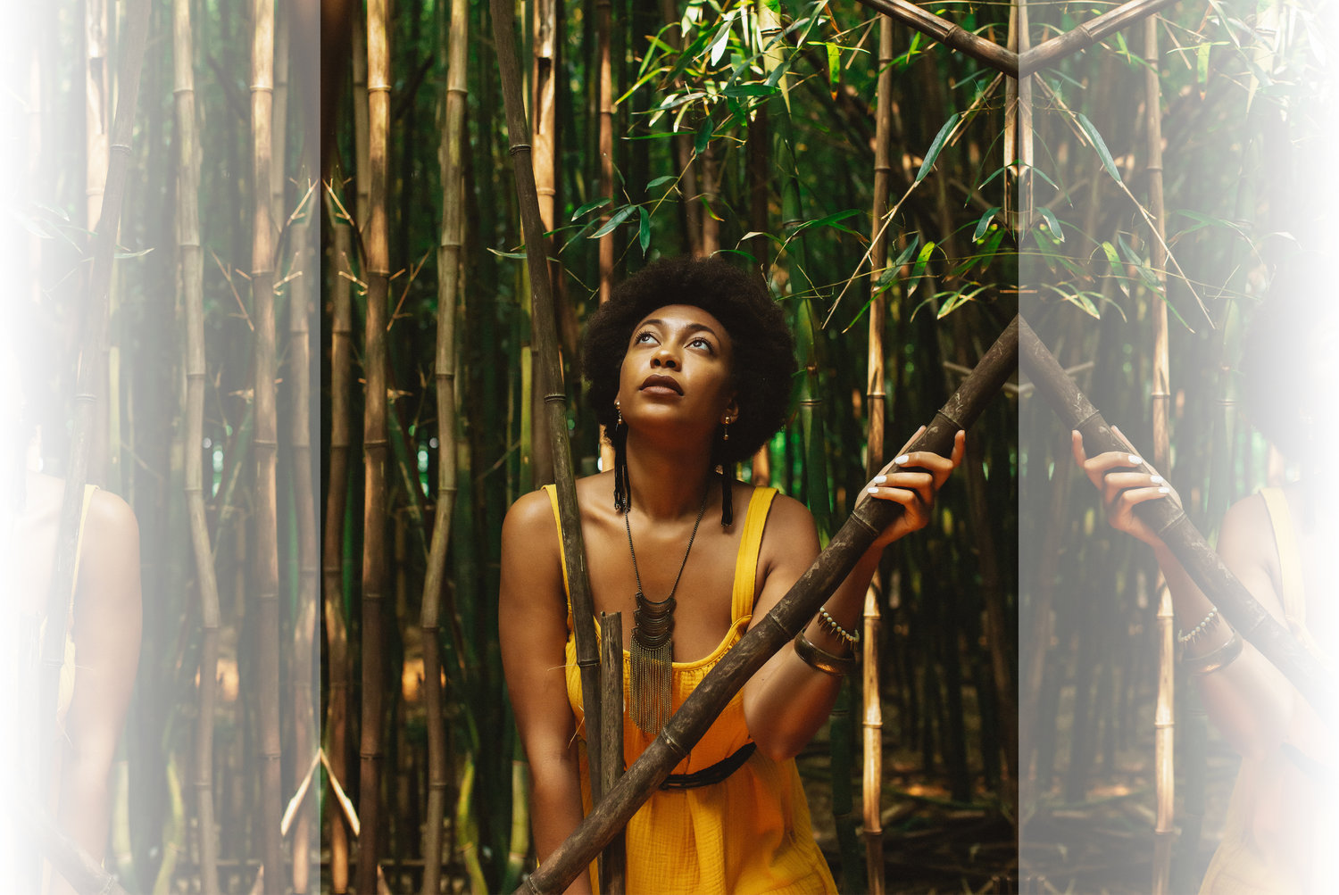 Singer Alexus Lee photographed in a bamboo grove