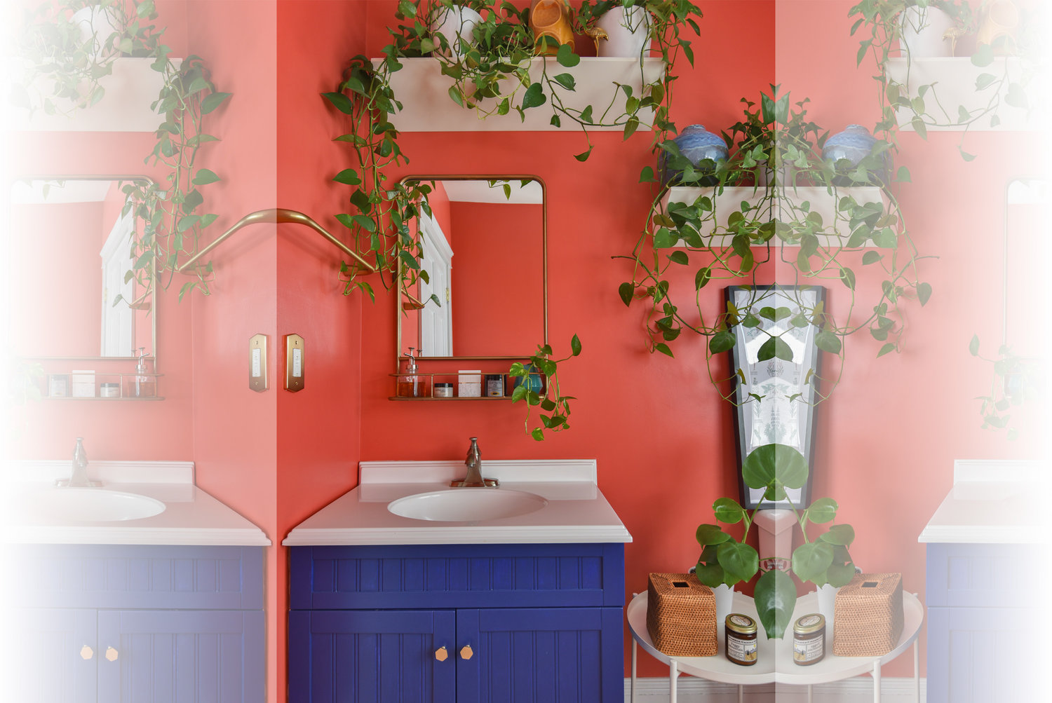 Coral walls infuse small spaces with personality