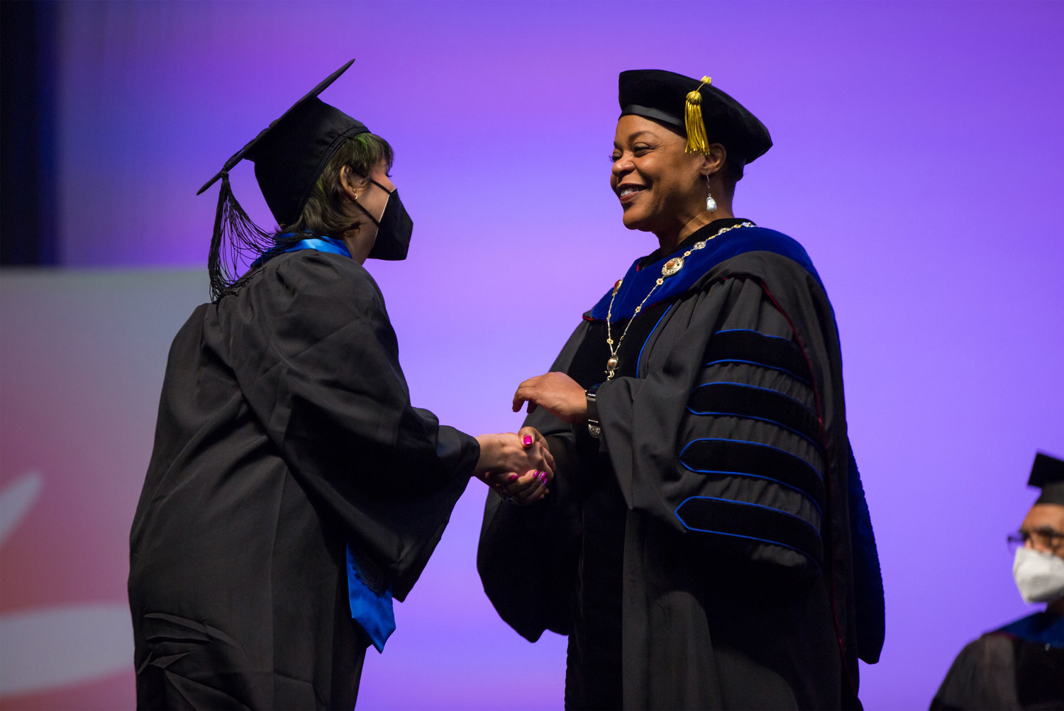 During her first RISD commencement as president, Williams greeted grads from the class of 2022 as well as many 2020 alumni who walked on this year’s ceremony stage