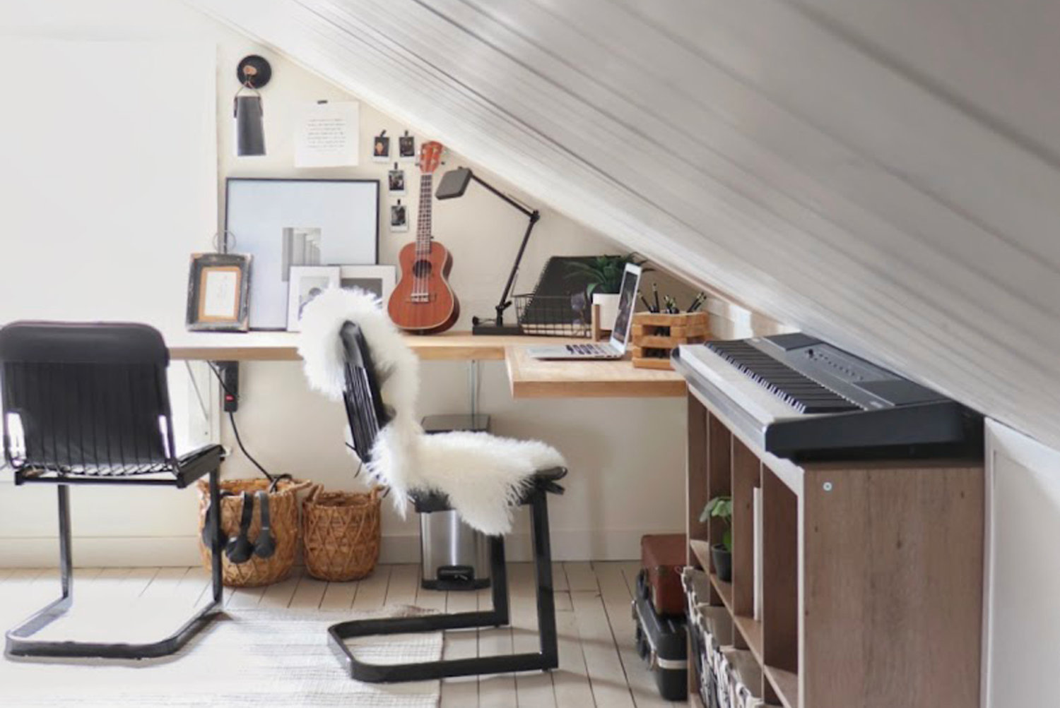 A custom desk turns an attic nook into a study area