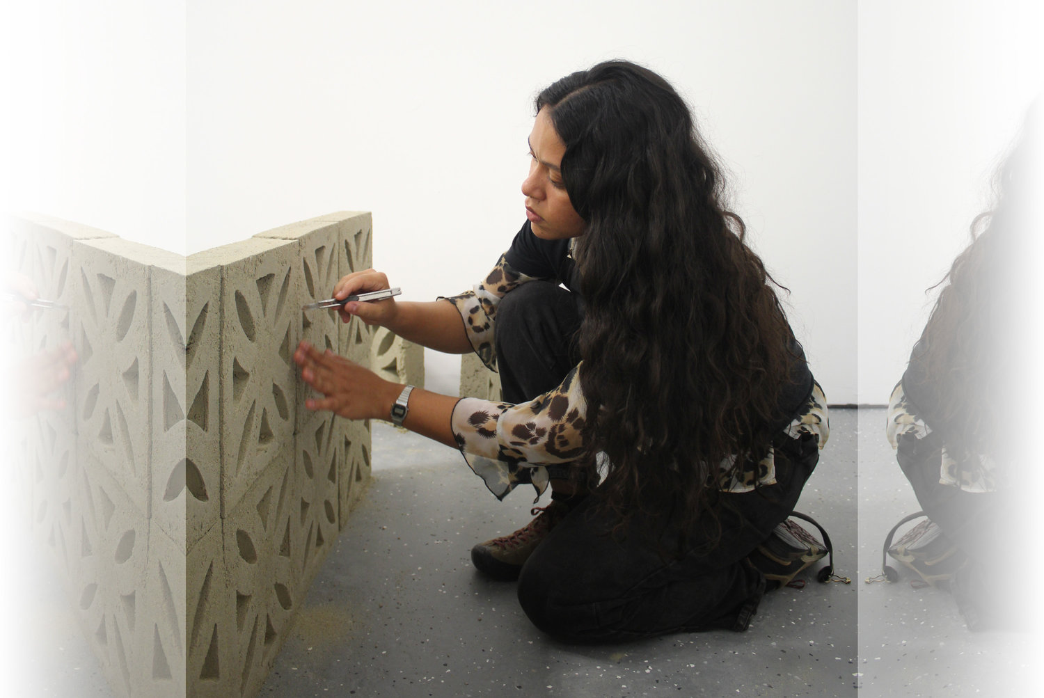 Mariana Ramos Ortiz works on Breezeblocks, comprised of casted sand blocks