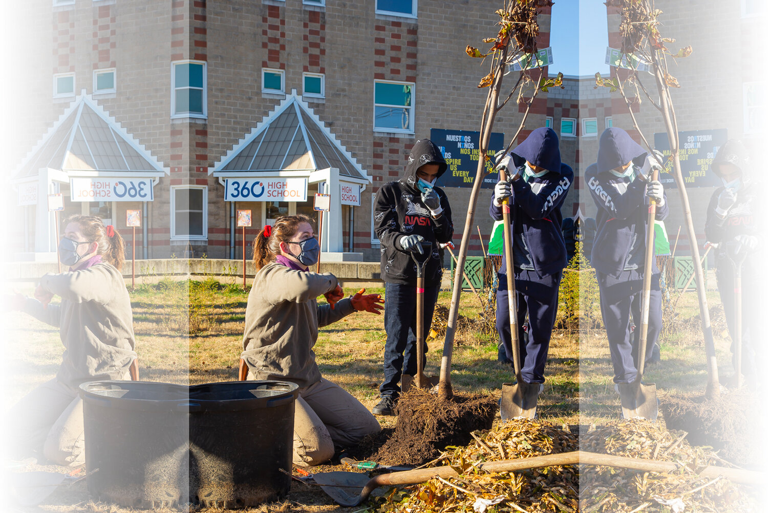360 High School students learning about tree planting