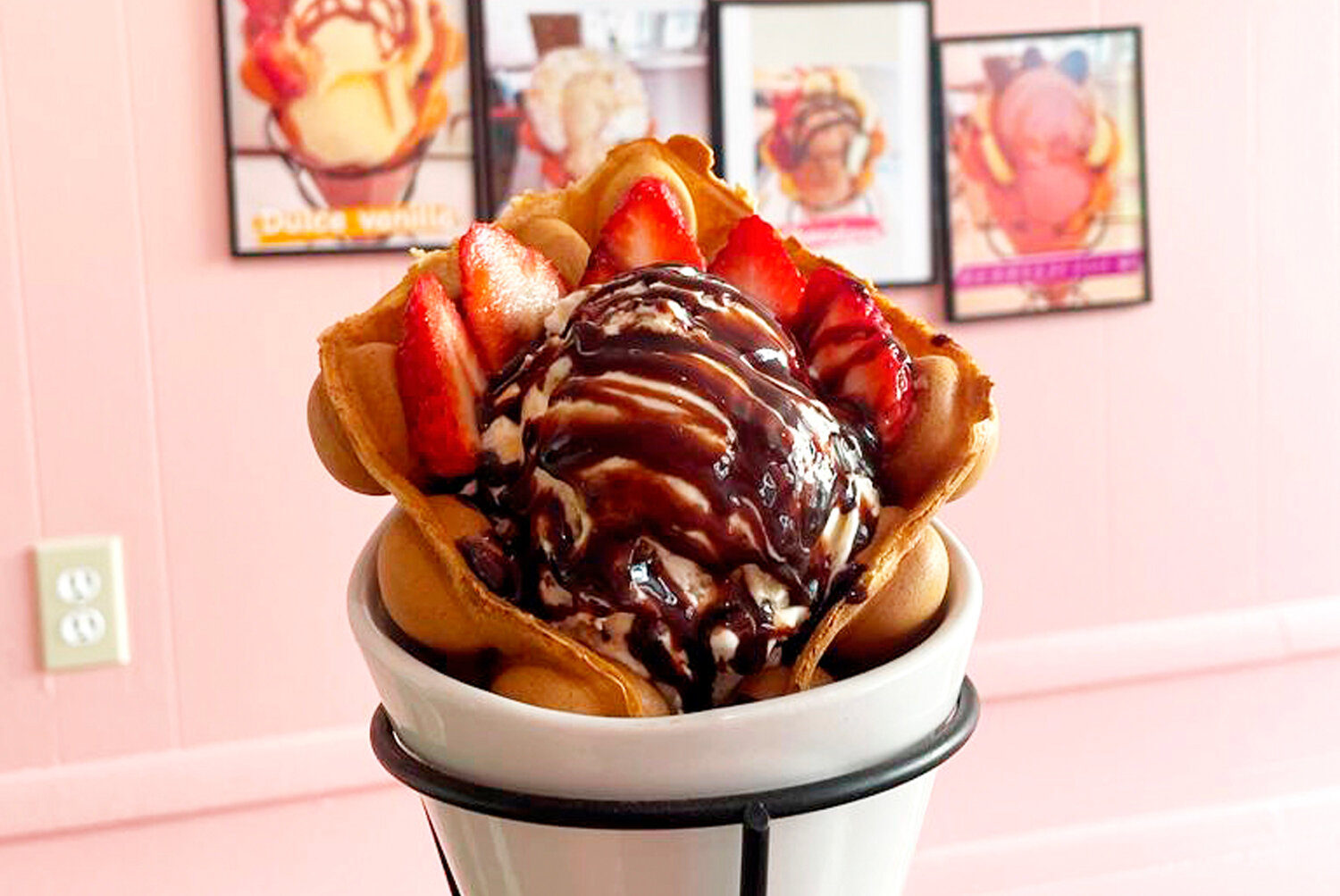 A signature cone from Bubble Waffle Cafe