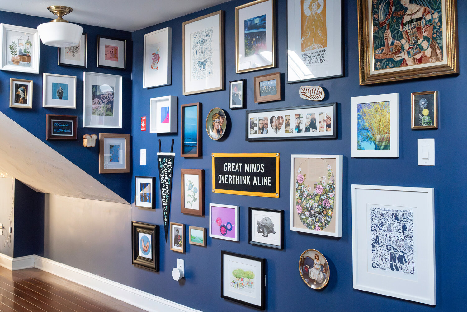 “The gallery walls are living wallpaper; I’m able to update and rearrange it as I want, each piece tied to a memory of a place, person, or event. I keep a pile of frames in my closet as I continue to find pieces or print my own work,” says Pisari.